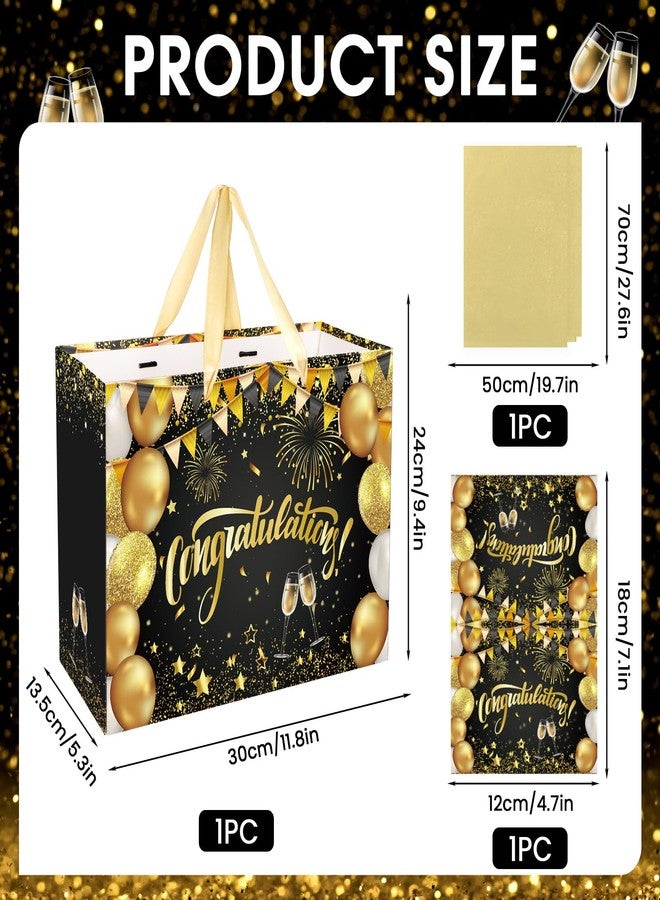 Yoirrat Black Gold Congratulations Gift Bag with Greeting Card, Tissue Papers, Appreciation Party Paper Bag for Anniversary, Birthday, Weddings, Retirements, Housewarming, Graduation Party - Image 2